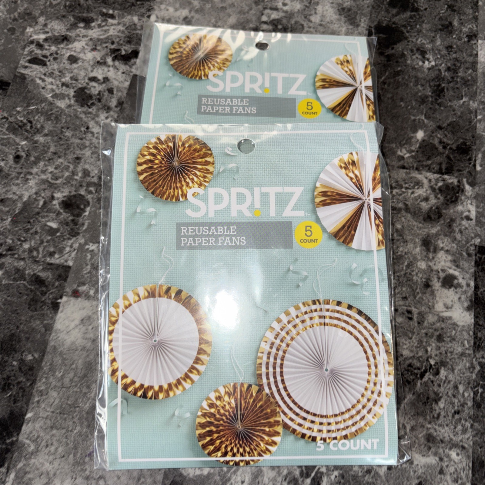 2 Kits -Spritz Reusable Paper Fans 5 Count- New