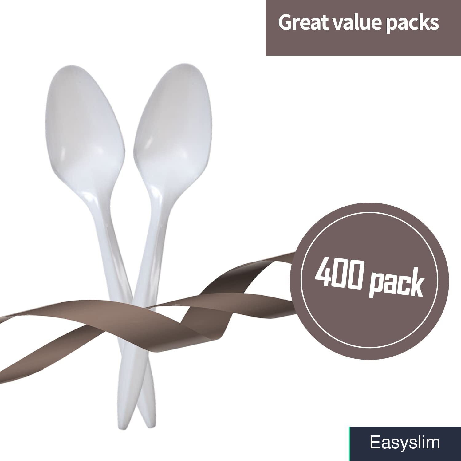 Plastic Teaspoons 400 Count Midweight White Disposable Bulk Cutlery Set