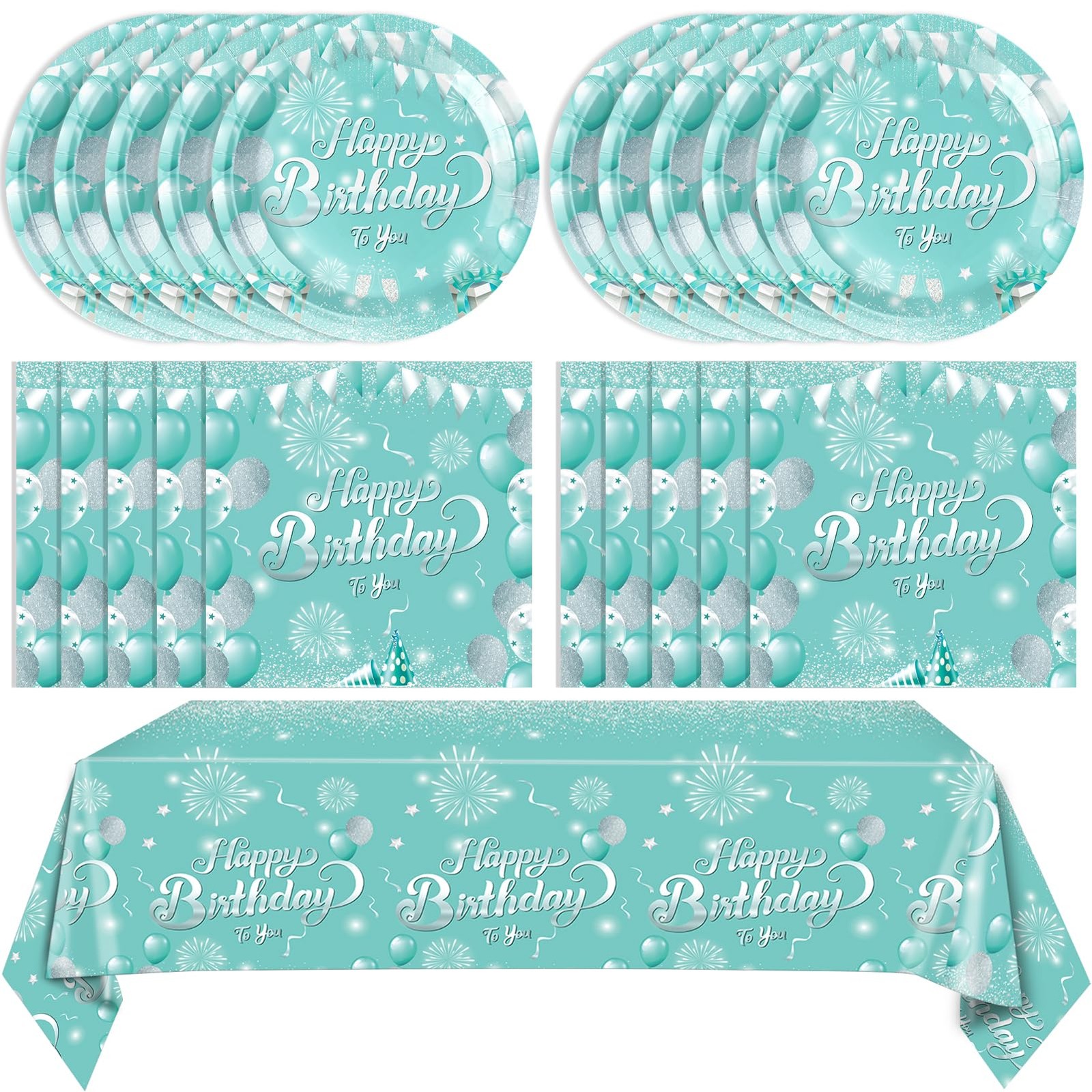41Pcs Teal Birthday Decorations for Women Girls,Teal Silver Teal Birthday Party