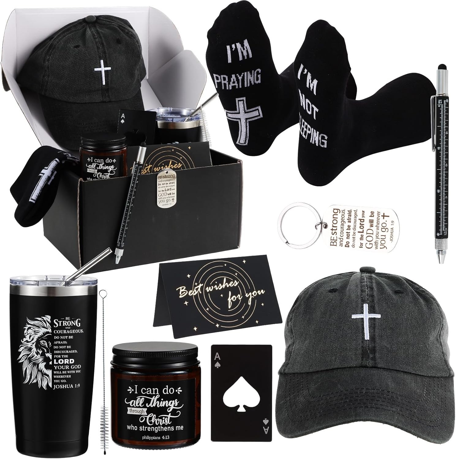Kolewo4ever 9 Pcs Christian Gifts for Men Christmas Gift 20 Ounces, Black