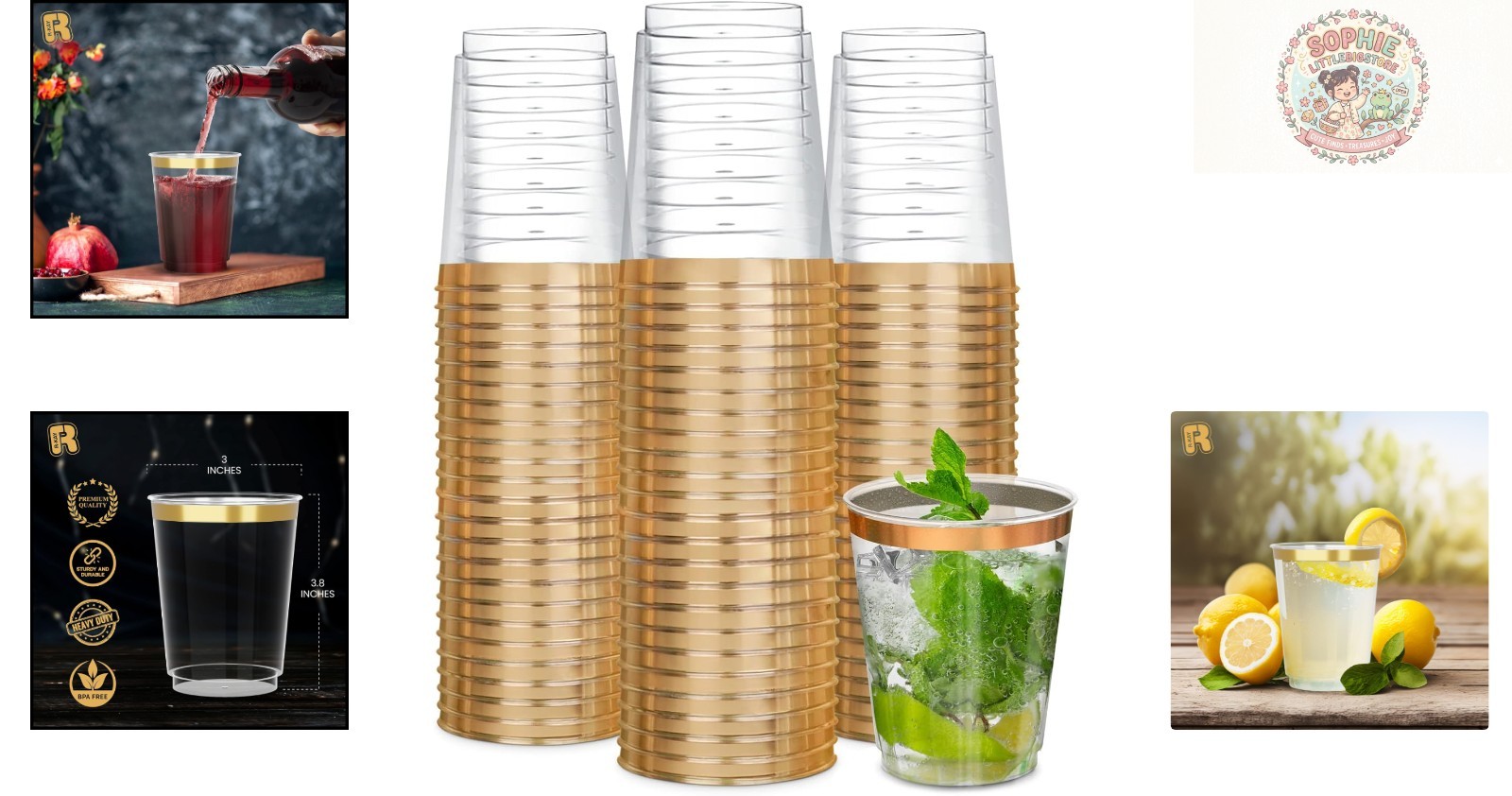 Elegant Gold Heavy Duty 10 OZ Disposable Cups, 50 Pack for All Celebrations