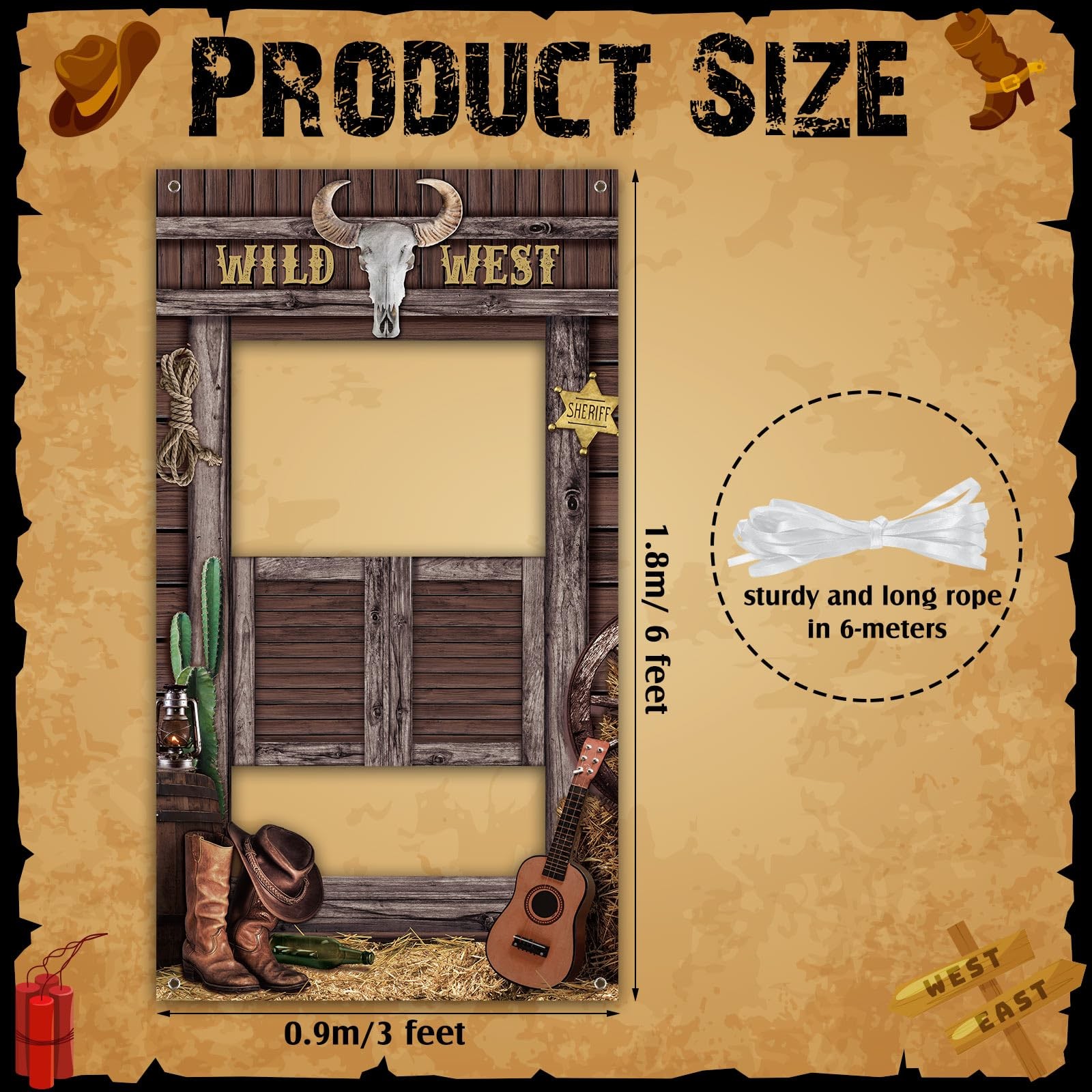 Blosssound Wild West Party Decorations Western Cowboy Photo Booth Multi Color