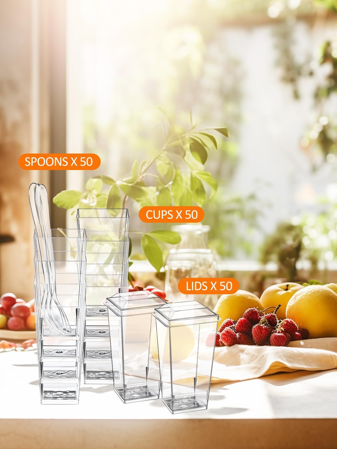 Mini Plastic Dessert Cups with Lids and Spoons 3 oz Small Cups 50 Pack