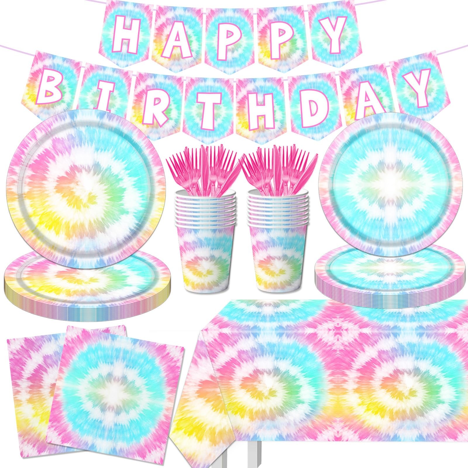 142 Pcs Tie Dye Birthday Decorations | Colorful Party Supplies for 20 Guests