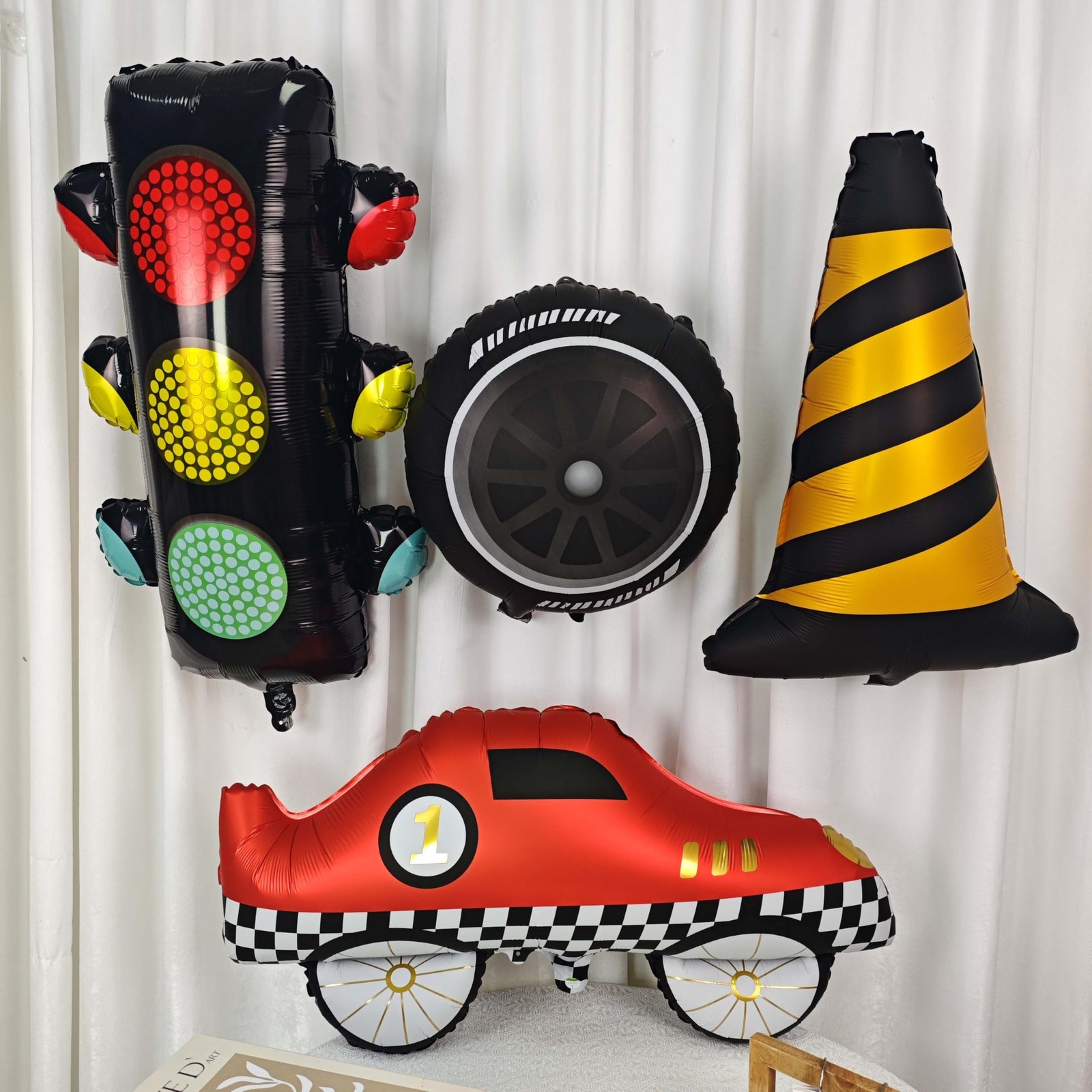2PCS Traffic Cones Foil Balloon Racing Car Balloon For Birthday Boy Race Them…