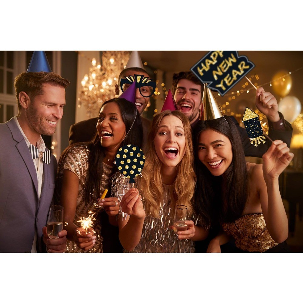 40PCS New Year Photo Booth Props 2026 – New Year Eve Party Supplies Happy New