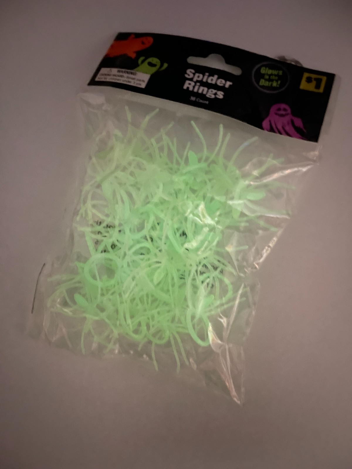 Halloween Spider Rings Glow In The Dark 360 Count Party Favor Plastic New