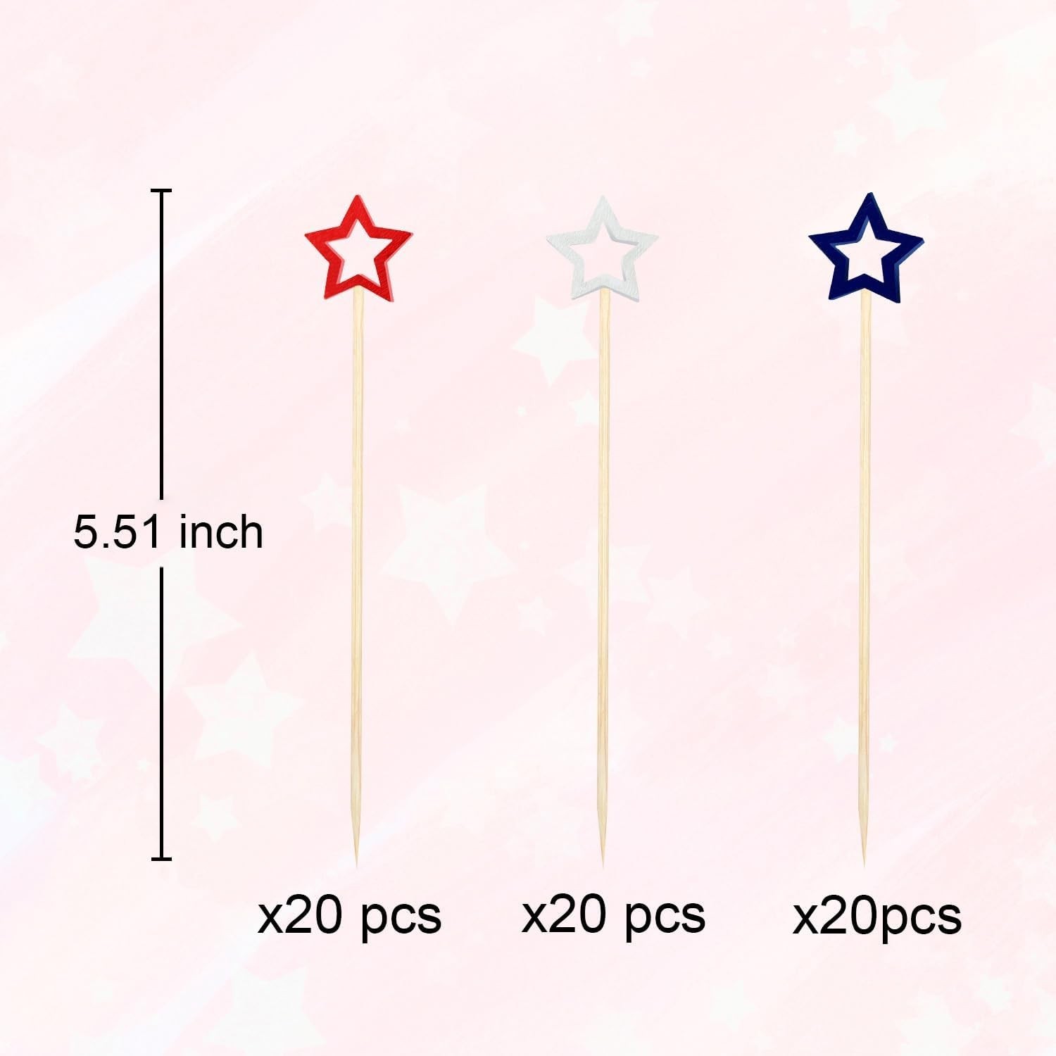 60 Counts 5.5 Inch Star Cocktail Picks Red White Blue Fancy Toothpicks Fruit …