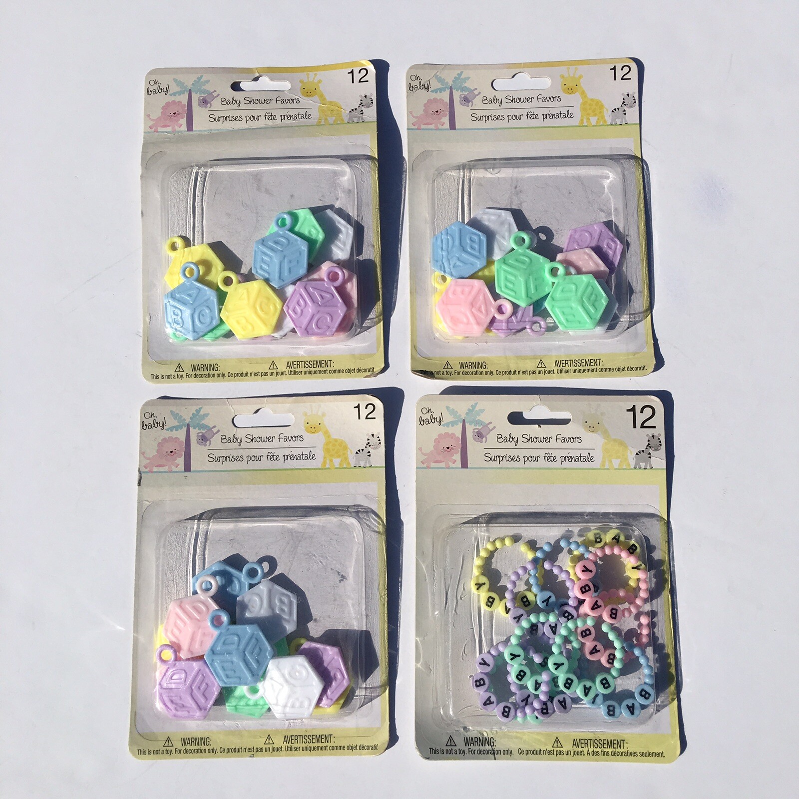 Oh, baby! Baby Shower Favors (Lot of 4) Blocks Baby Bracelets NEW