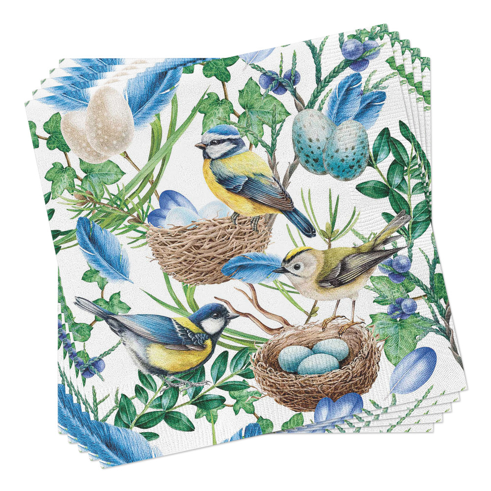 Bird Nest Napkins BLUE BIRDS NEST 20 Cocktail Paper Napkins Craft Paper