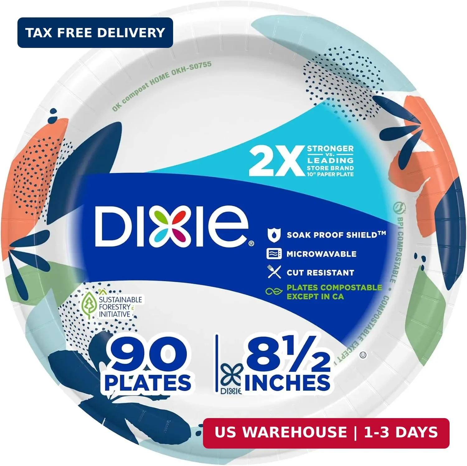Dixie Medium Paper Plates, 8.5 Inch, 90 Count, 2X Stronger*, Microwave-Safe, Soa