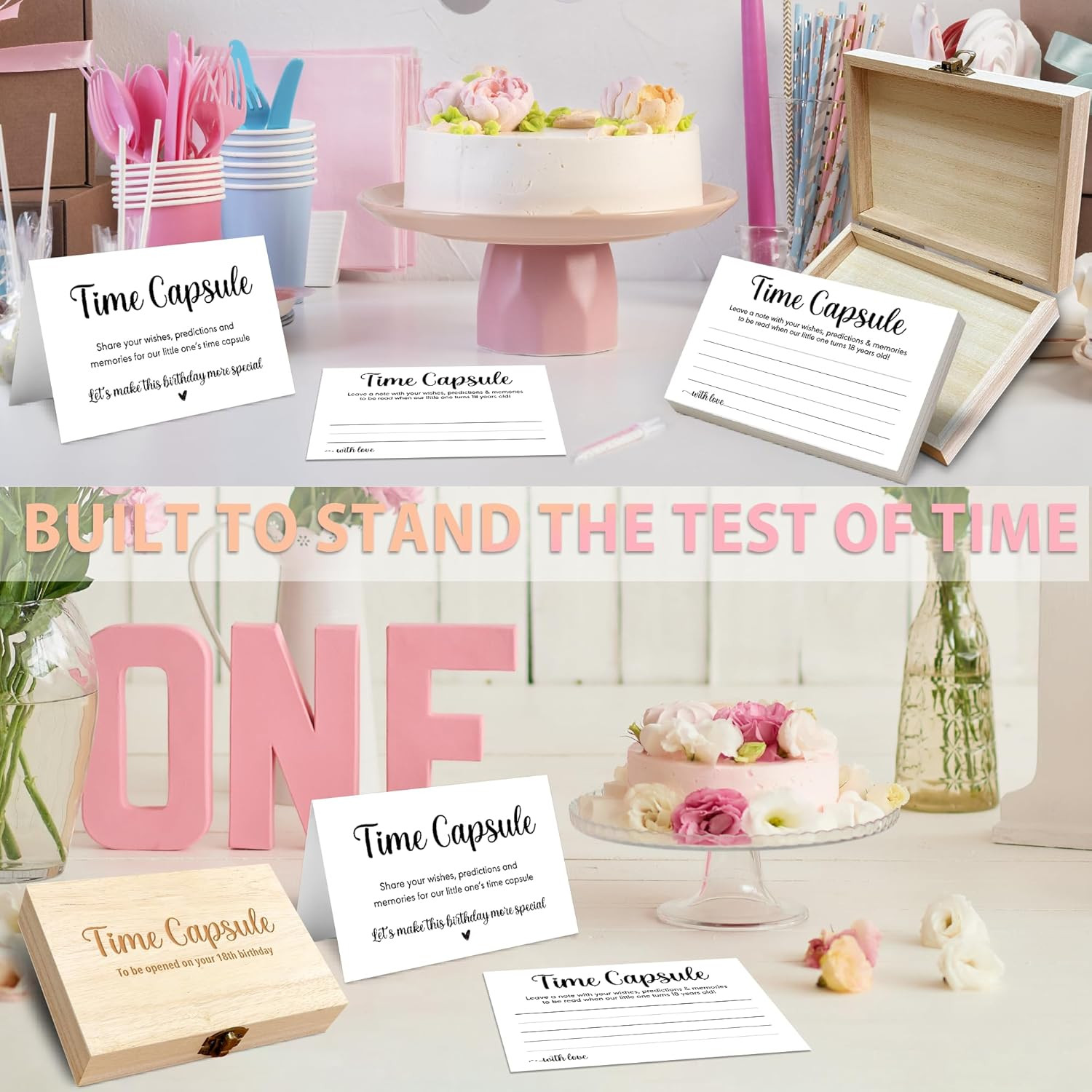 Minimalist Baby Time Capsule Box for 1st Birthday with 50 Wish Cards