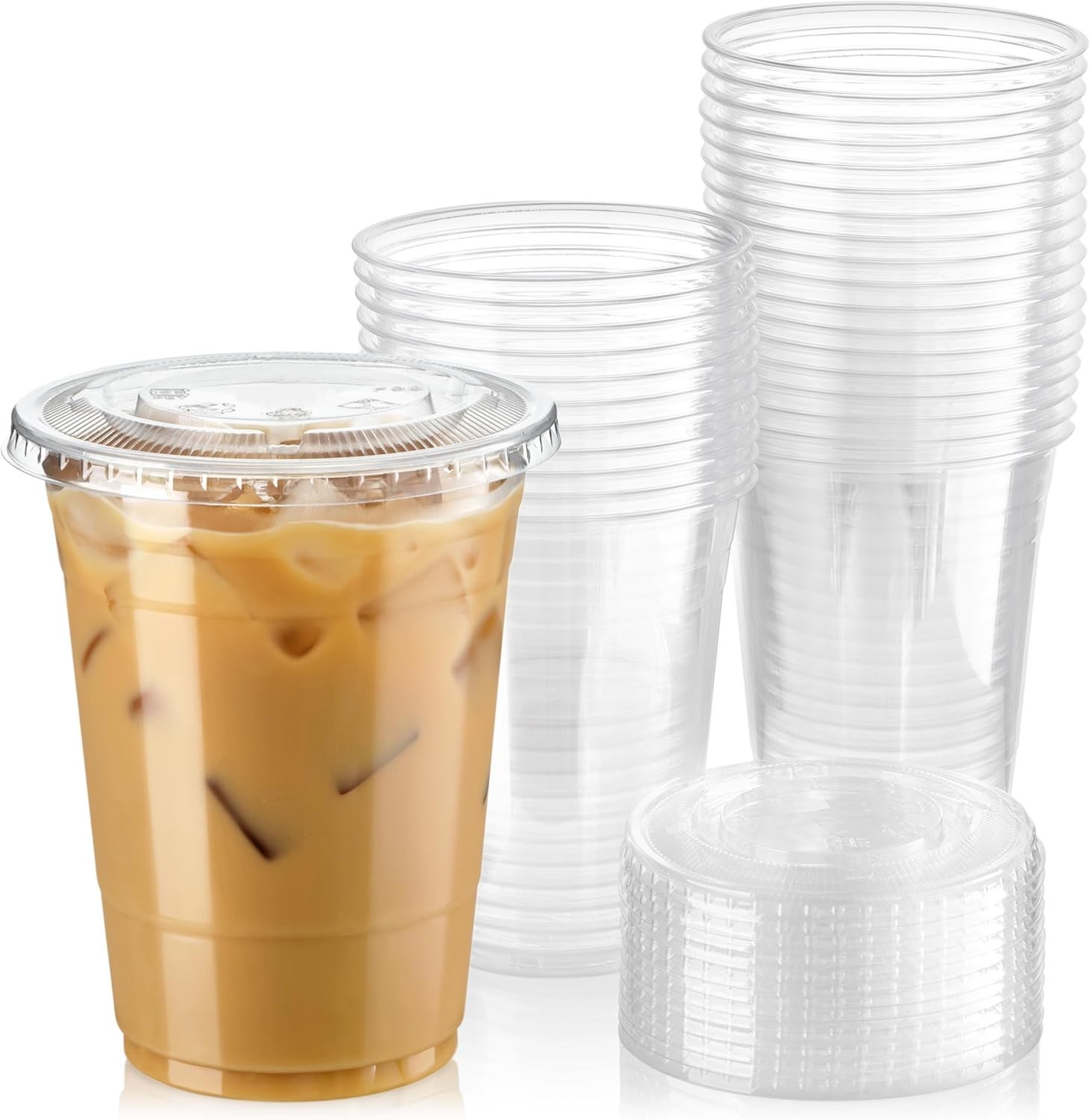 Crystal 16oz Clear Plastic Cups 600pk Flat Lids Leak Proof Durable Cold Drink