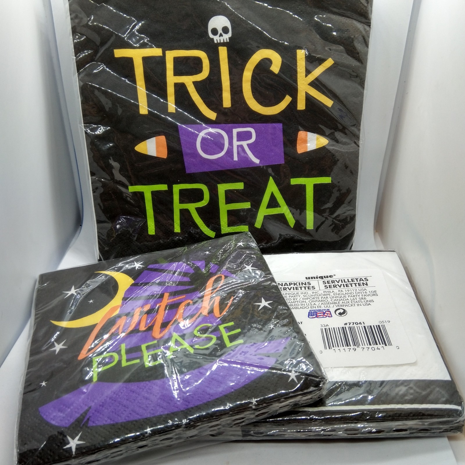 3 Packs 48 Halloween Napkin Purple & Black 2 Designs 6.5″ & 5″ 2 ply Unopened