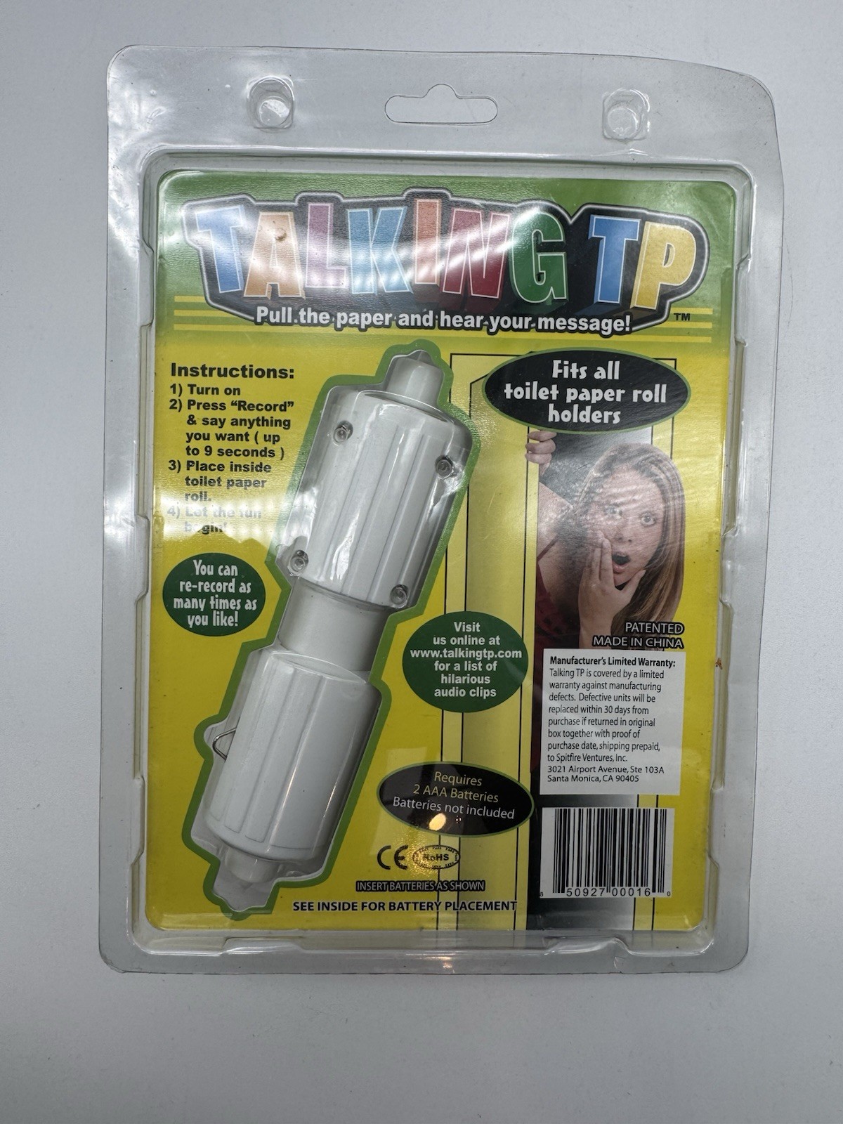 Talking TP Recordable Toilet Paper Roll Holder Prank Gag Gift NEW Sealed