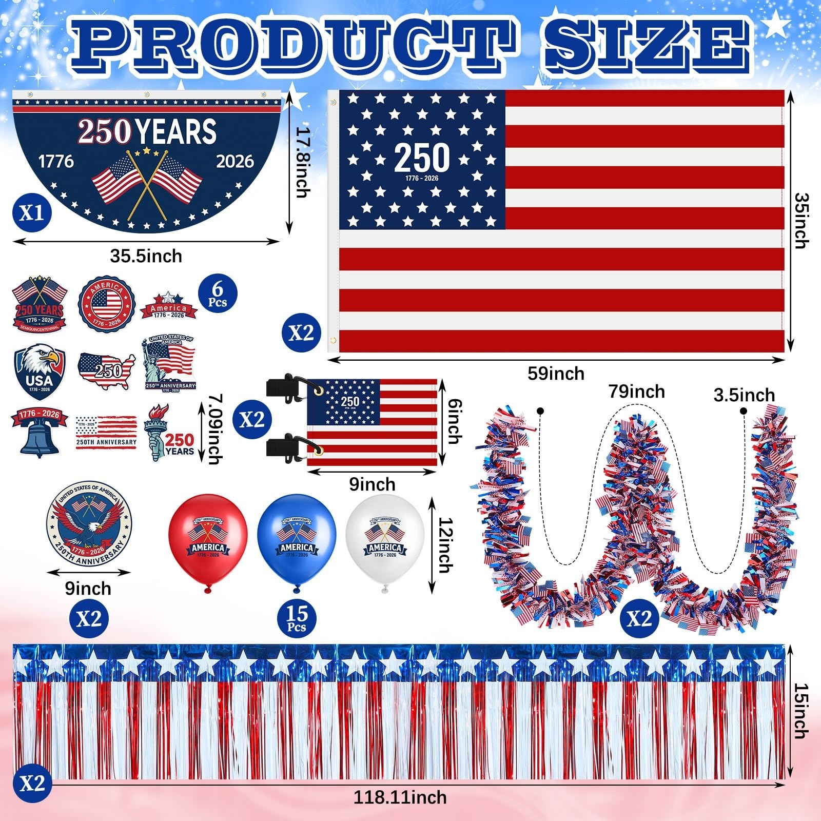 4th of July 250 Anniversary Golf Cart Decoration Patriotic Parade Decoration Kit