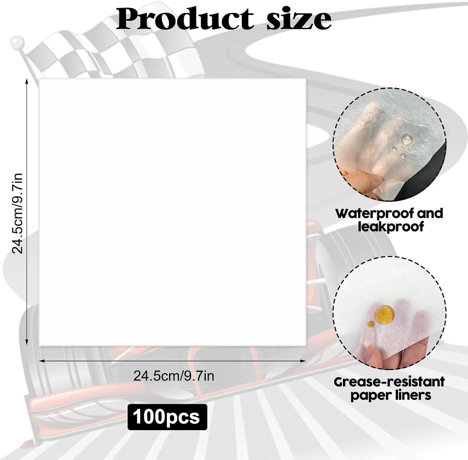 100 Pcs Checkered Race Car Paper Food Trays with 100 Deli Liner, Disposable Pape