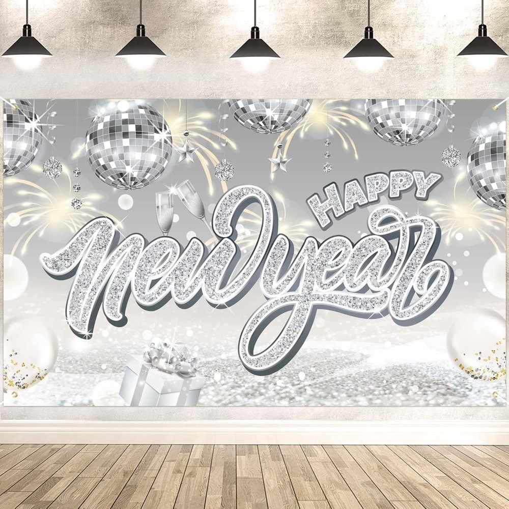 New Years Eve Decorations Silver Happy New Year Banner Extra Large New Years