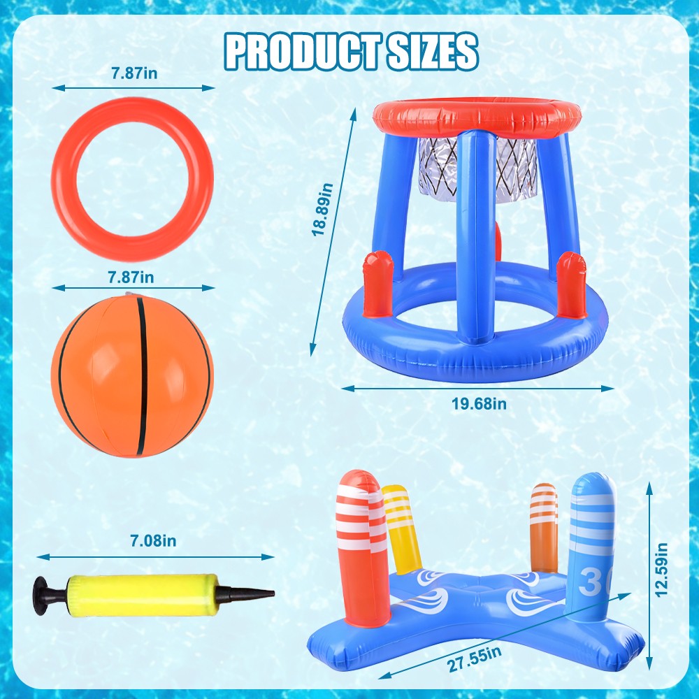Inflatable Floating Swimming Pool Basketball Hoop Ring Toss Toys Game Set Summer