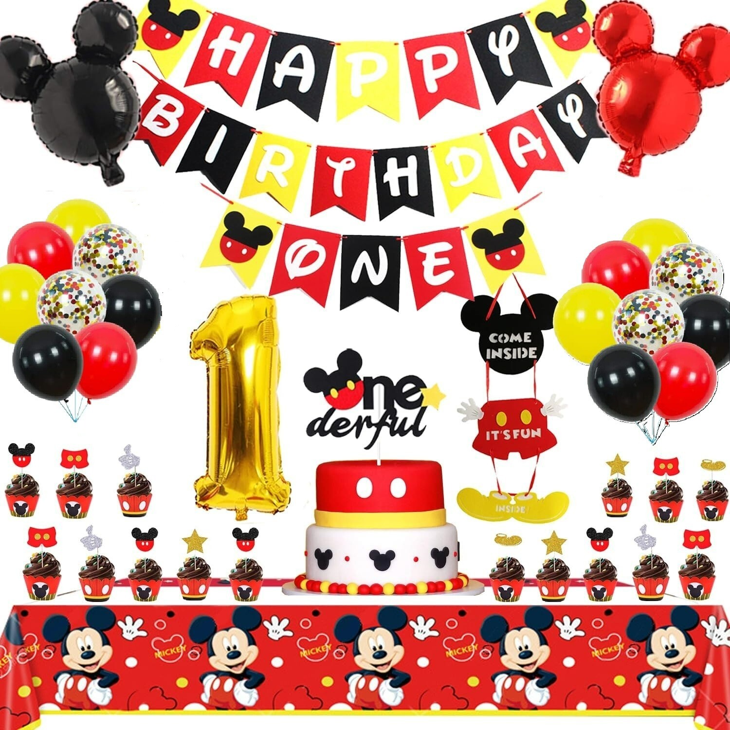 Mickey Mouse 1st Birthday Party Decorations,Party Supplies Included Banner