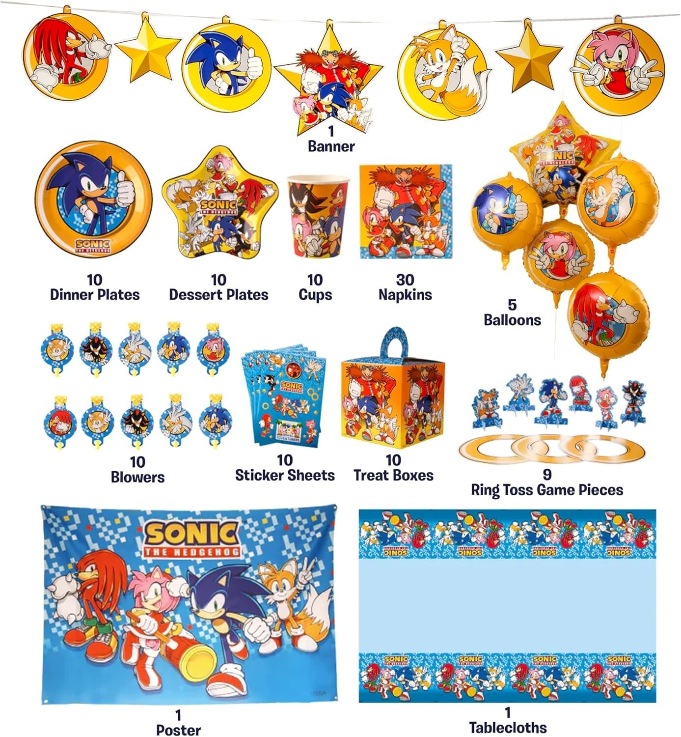 Sonic The Hedgehog Party in a Box Kit 137pcs Birthday Balloons Decorations