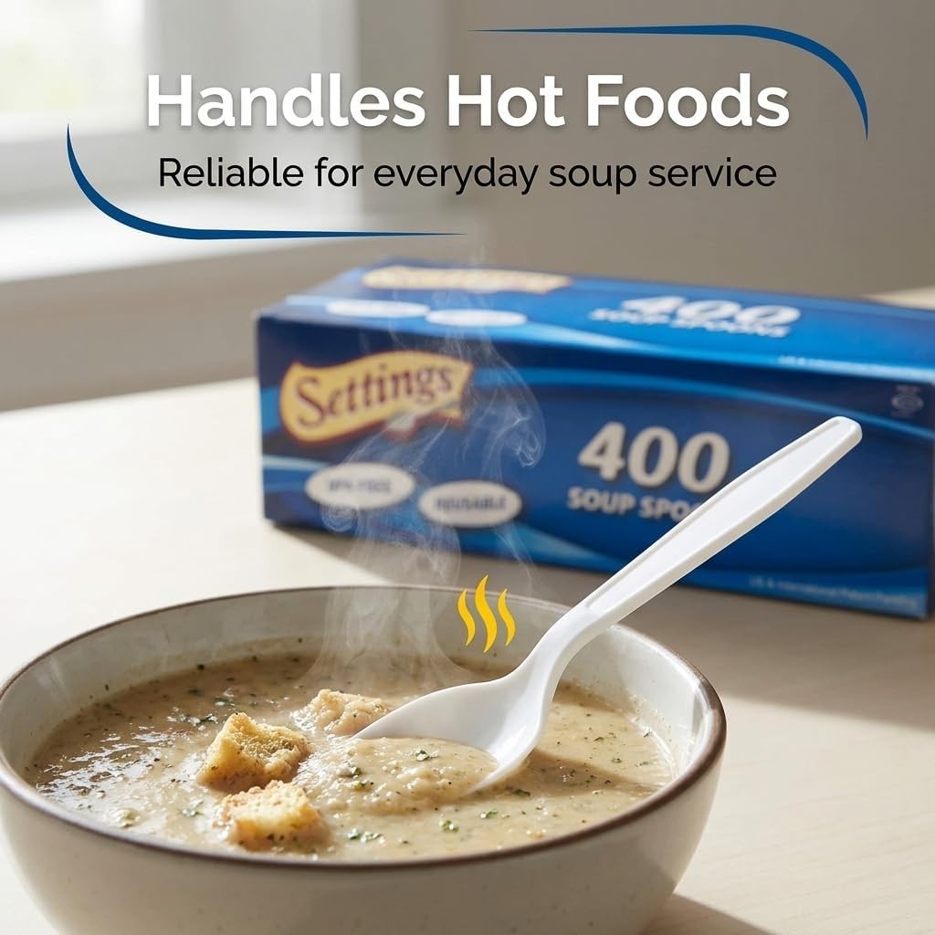 White Plastic Soup Spoons, 400 Count – Heavy-Duty Disposable Soup Spoons,