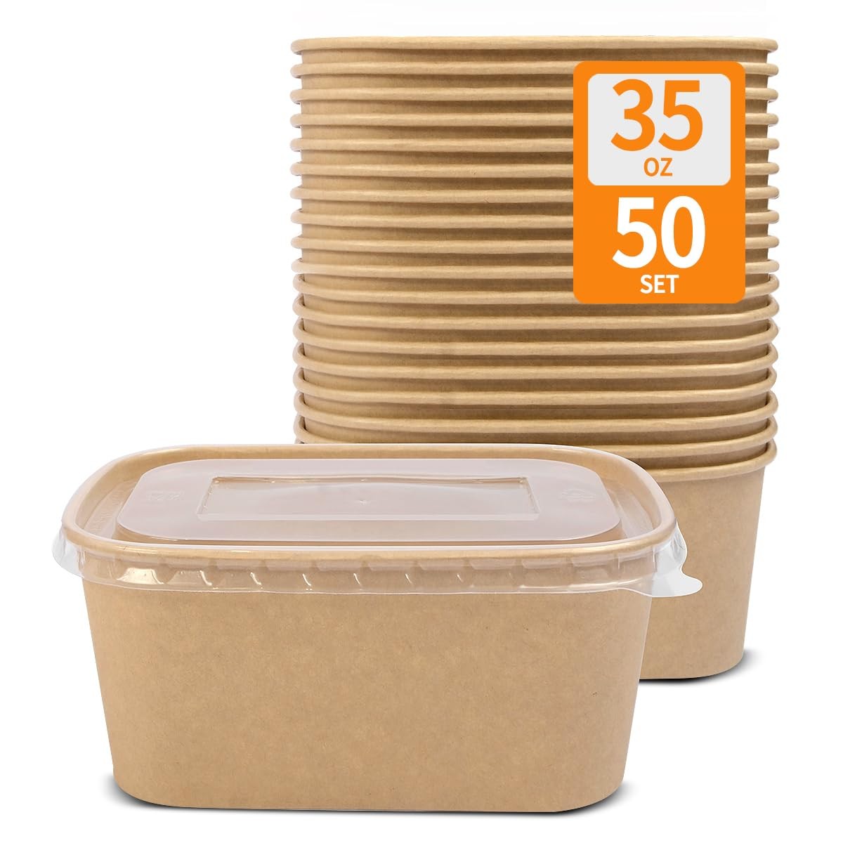 50 Pack 35 oz Paper Food Containers with Lids Paper Meal Prep Containers with…