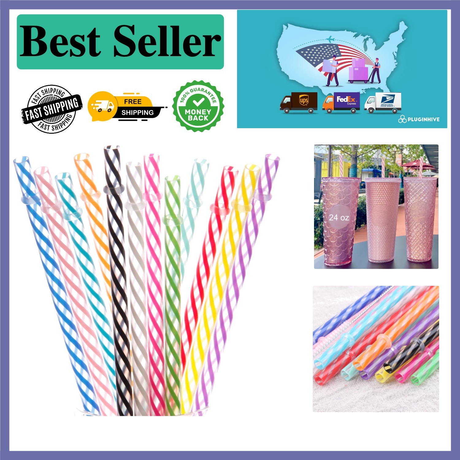 12-Pack 11-Inch Reusable Colored Straws, Dishwasher Safe for Tumblers & Mugs