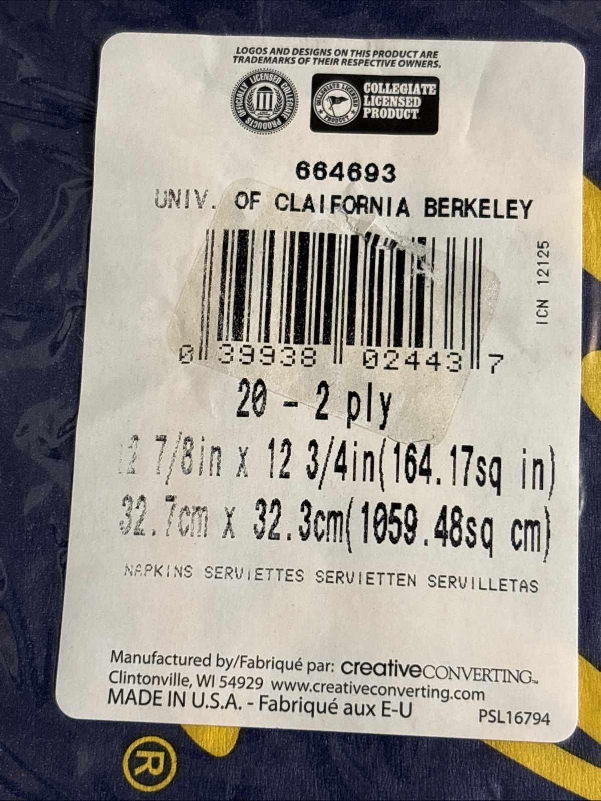 California Golden Bears NCAA University College Sports Cal Luncheon 20 Napkins