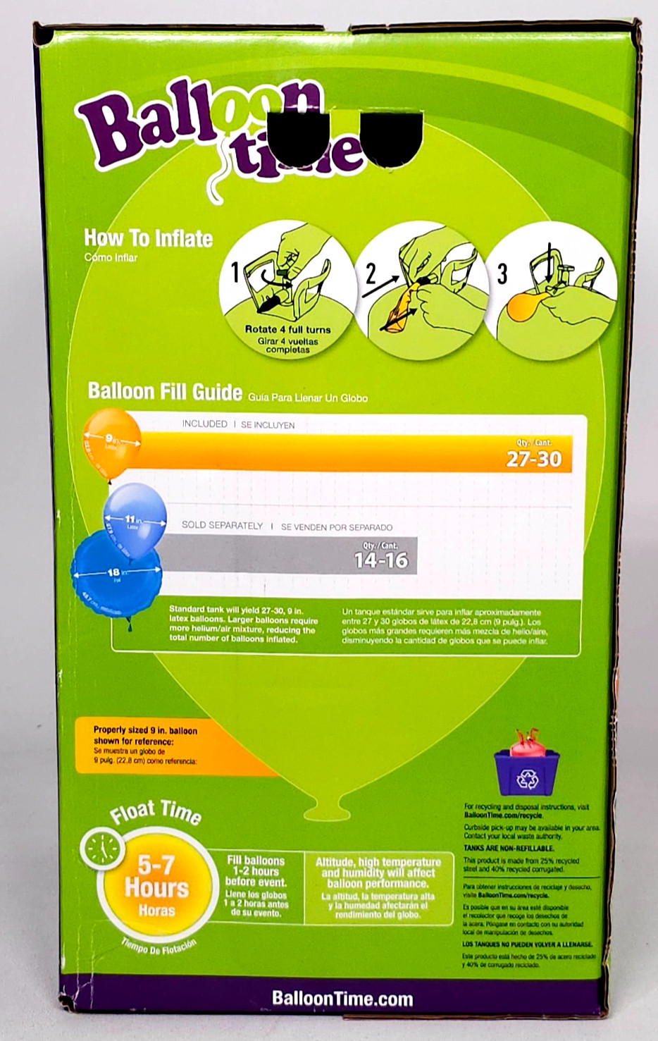Balloon Time Standard Helium Air Tank Kit 30 9″Ballons Ribbon Birthday Party NEW