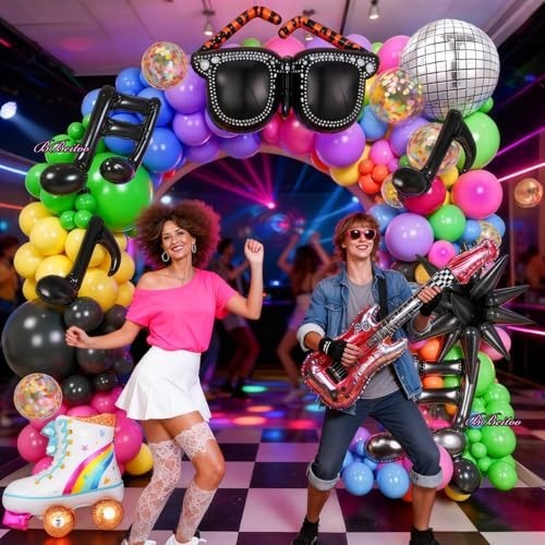 Retro 80s 90s Party Decorations Kit – 178PCS Balloon Arch, Disco Balls, Musical