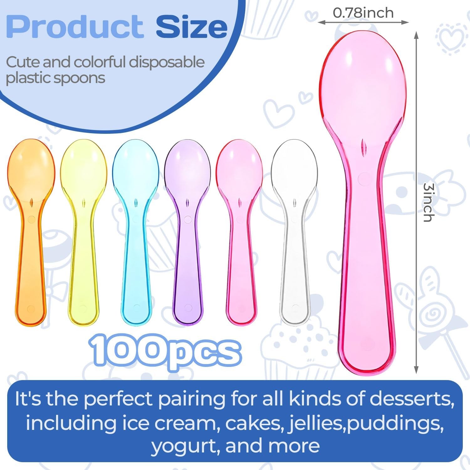 100PCS Mini Spoons，Dessert Spoons，Plastic Disposable Cutlery，Small Plastic