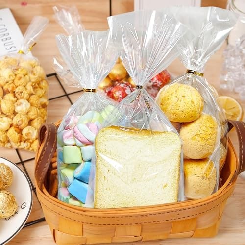 100pcs Cellophane Treat Bags: 5 x11 Inch Clear Cellophane Bags for Treat Candy S