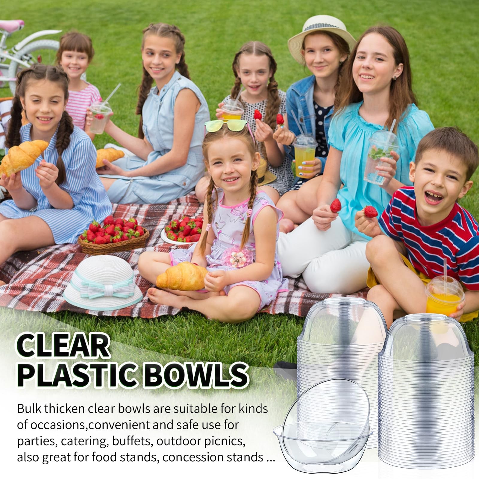 12 oz Clear Plastic Bowls, 100 Pack Disposable Small Hard Plastic Serving Bow…