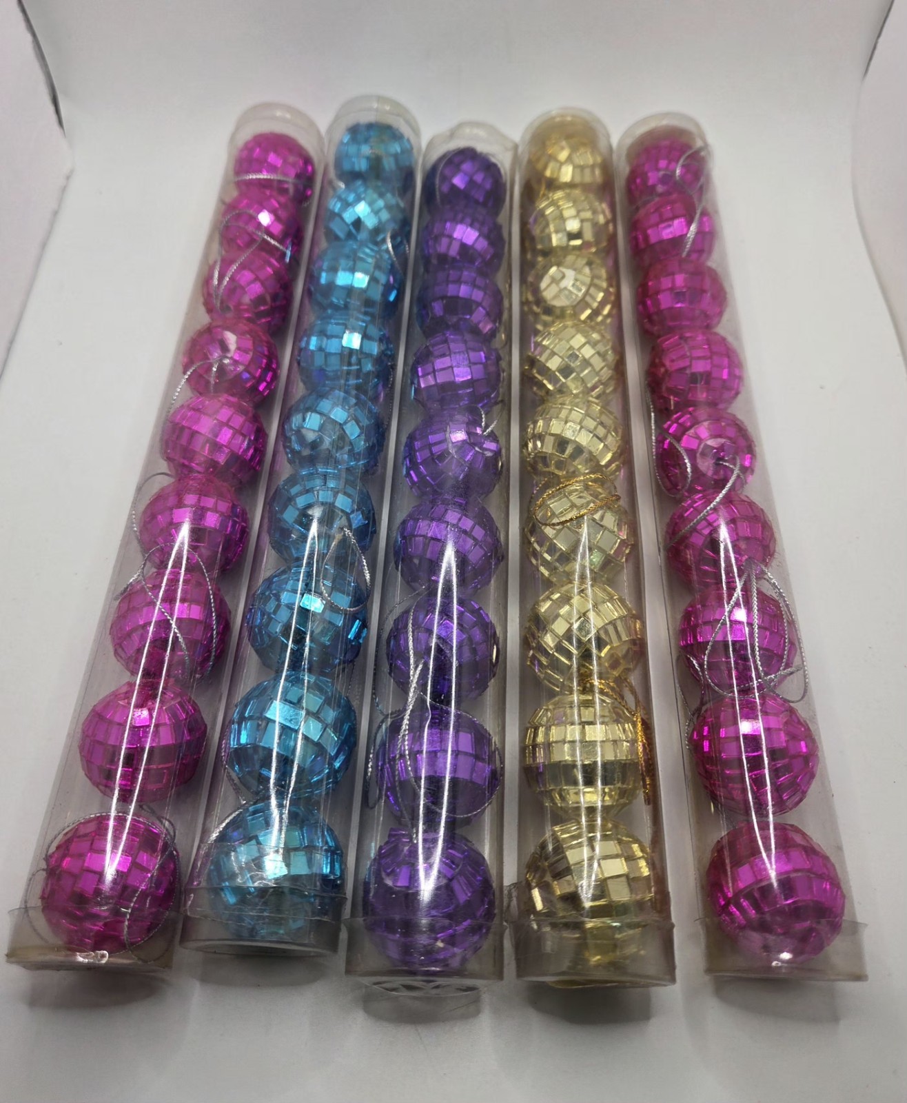 NWT 45 Pcs Disco Ball Cupcake Toppers MULTI COLORED 1″ MIRROR DISCO BALLS