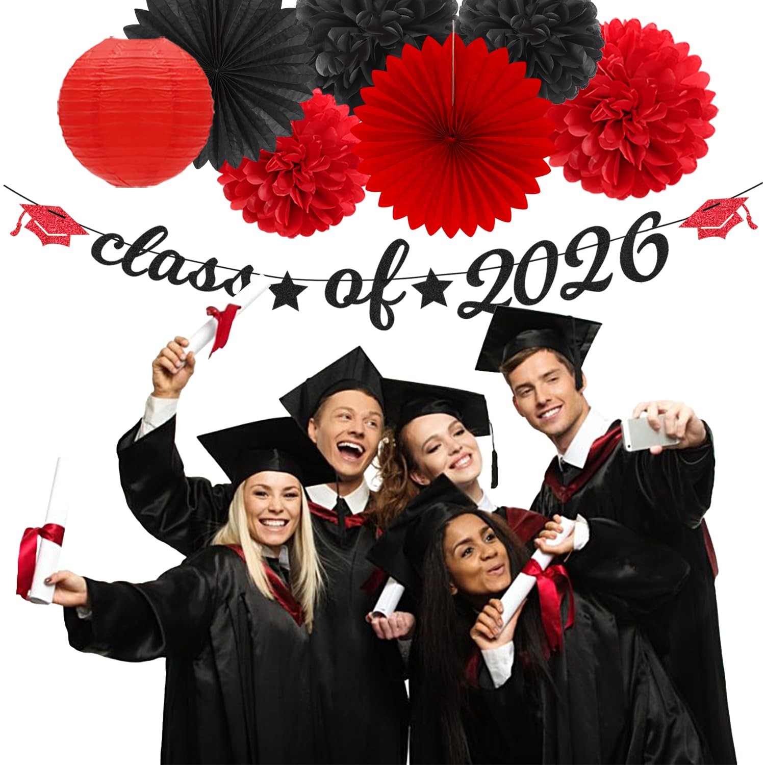 Black-Red 2026 Class-Congratulations Graduation Party-Decorations – 22pcs Hig…