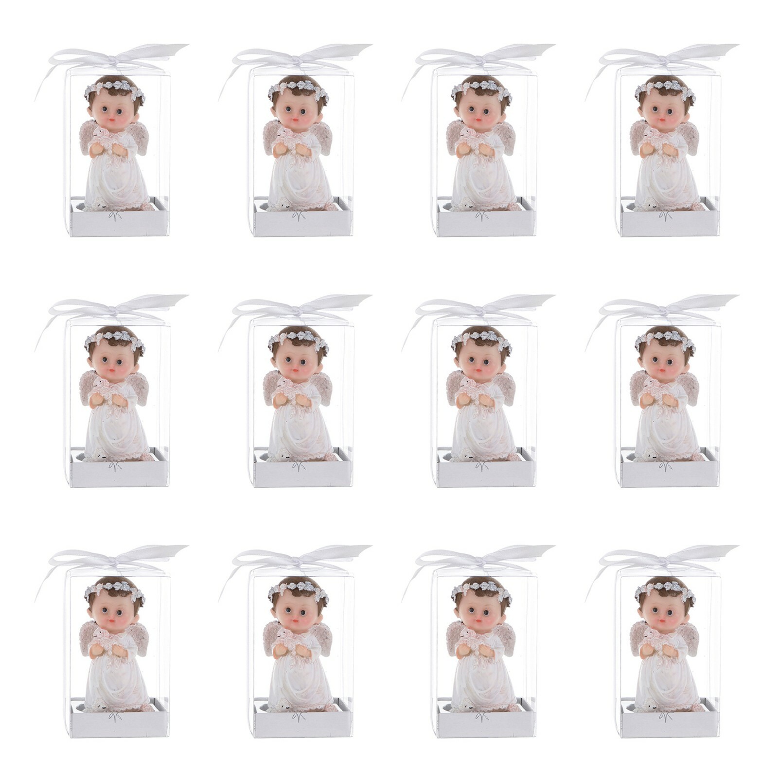 Mega Favors – Baby Boy Angel Holding Baby Lamb Poly Resin – Blue, 12PCS