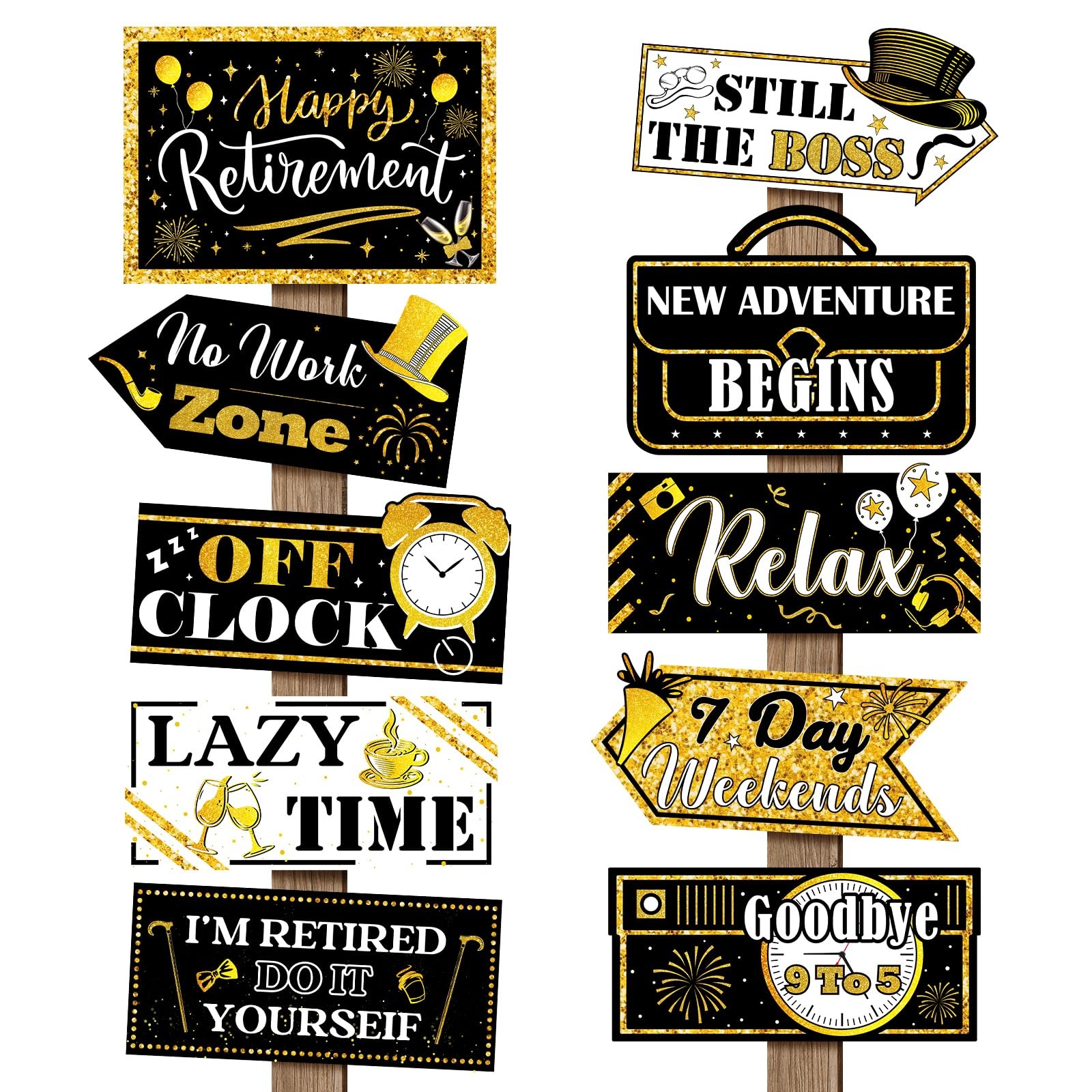 20 Pcs Black and Gold Happy Retirement Banner Sign Party Decorations