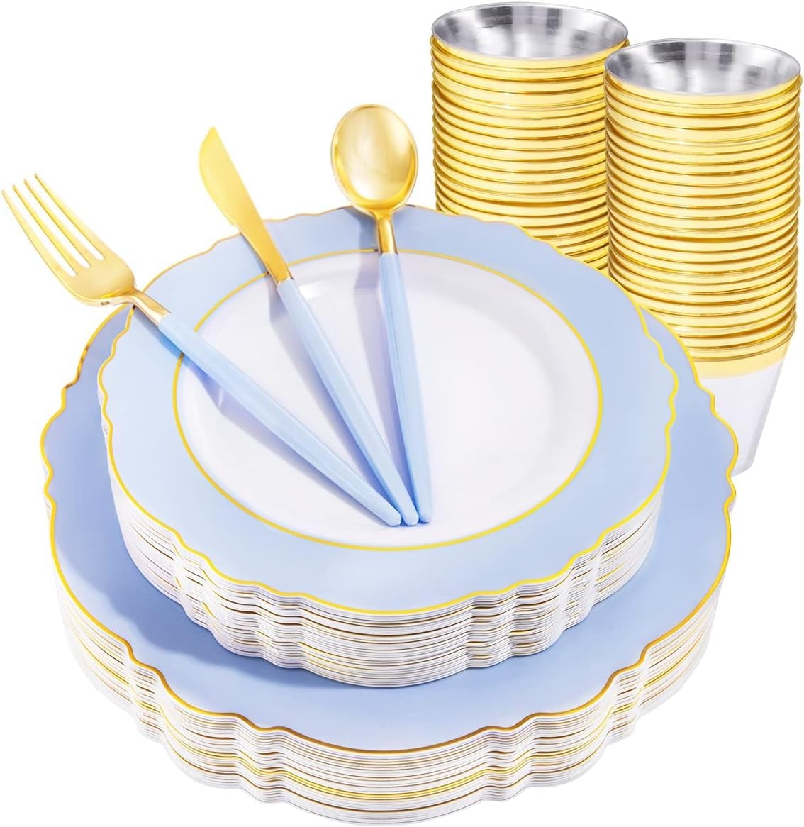 Wdf 150Pieces Baby Blue Plastic Plates Rim – Plastic Silverware Blue