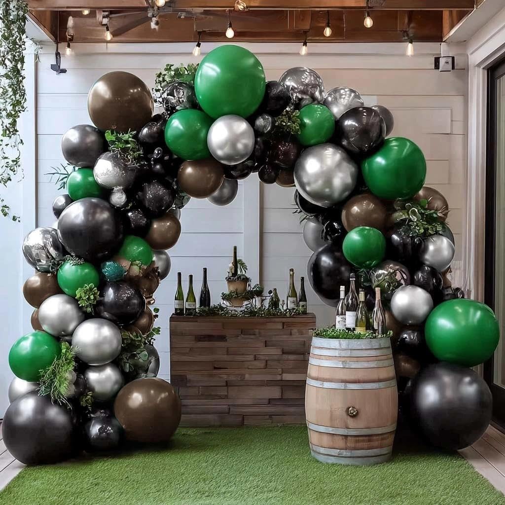 Captank Black Green Balloon Arch Double Stuffed Latex Dark Green Brown Silver
