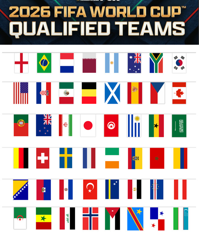 NEW Football World Cup Bunting 15 Metre 48 EXTRA LARGE FLAGS Speedy Delivery