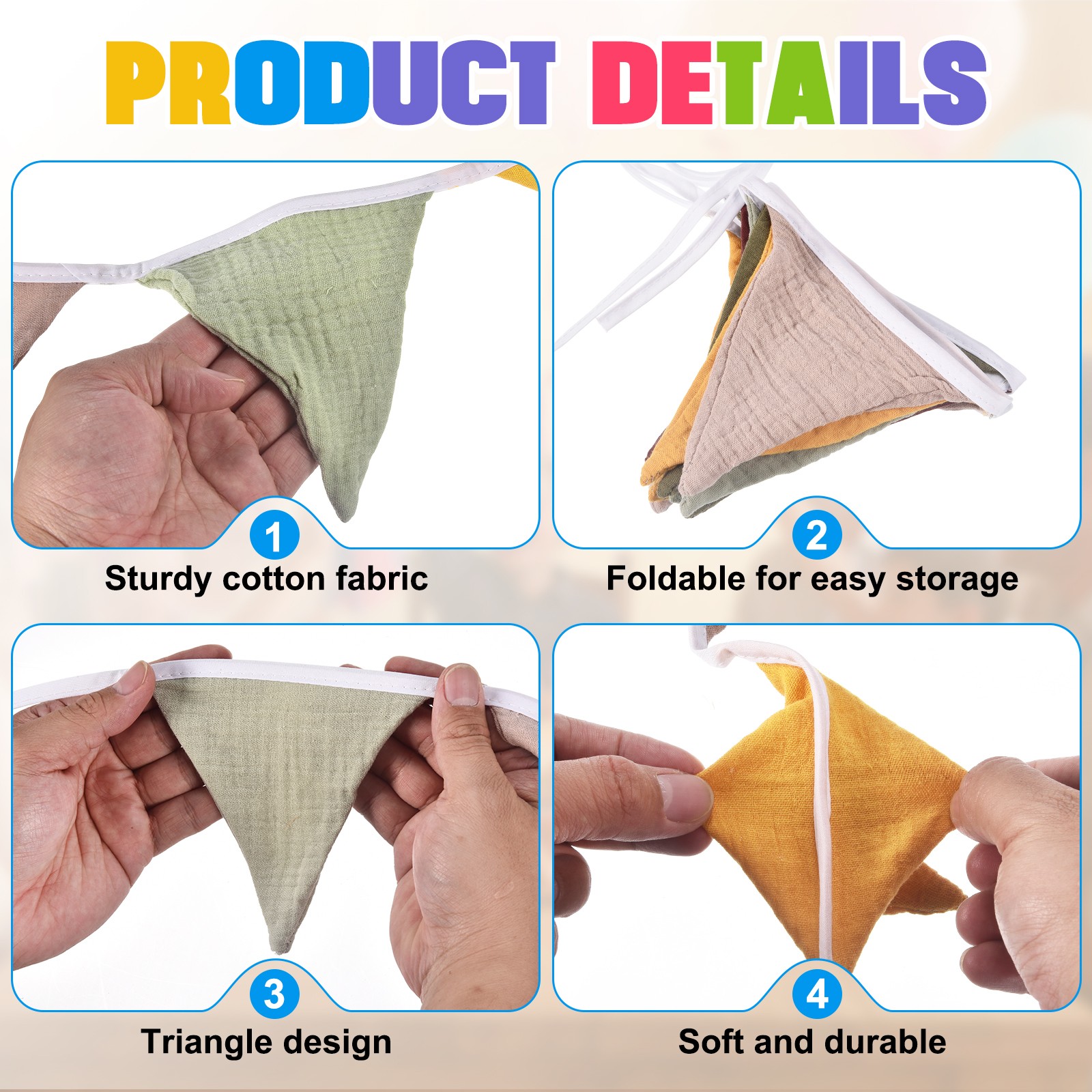 2 Pcs Pennant Flags Banner, 7.74 ft Cotton Fabric Bunting Banner, Brown