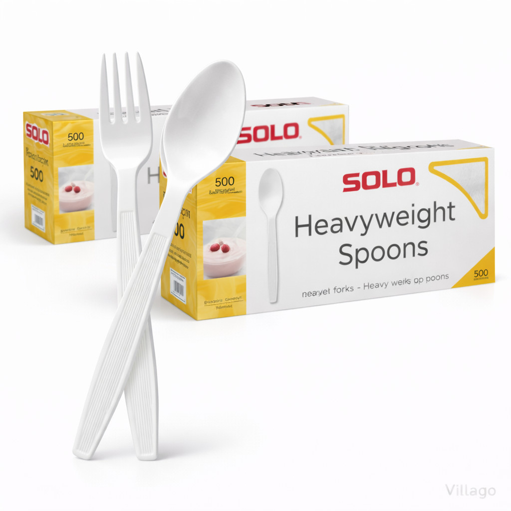 Solo Heavyweight Plastic Cutlery Set White 1000pc 500 Forks 500 Spoons Banquet