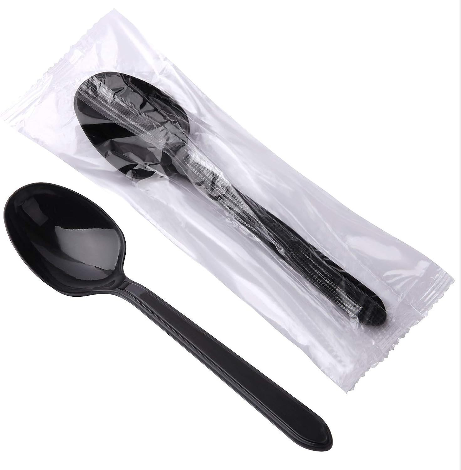 Versatile Black Plastic Spoons, 100pcs Individually Wrapped – For Home & Takeout