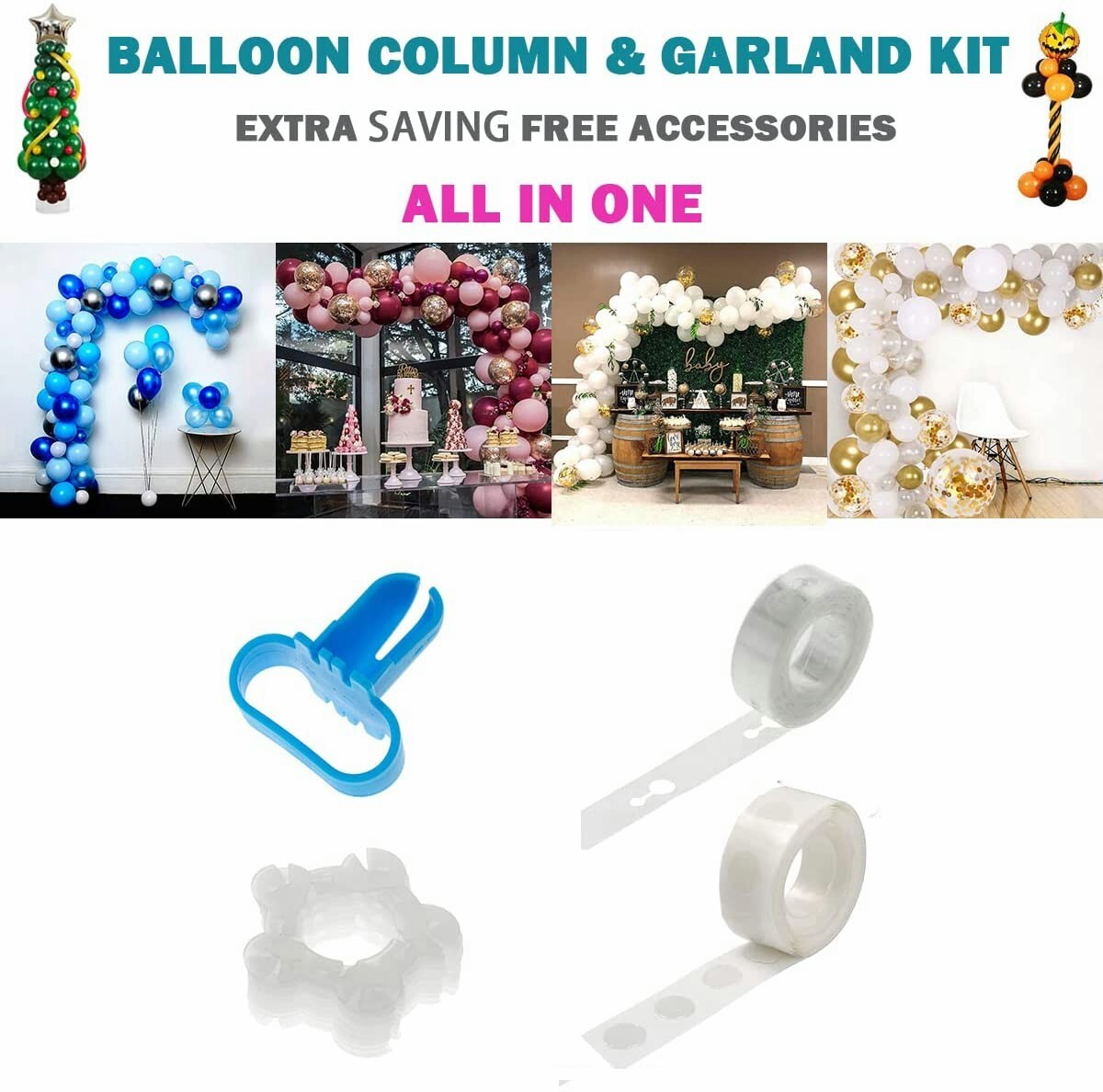 2 Set Balloon Column Stand Kit with Extendable Metal Pole and Heavy Water Bases