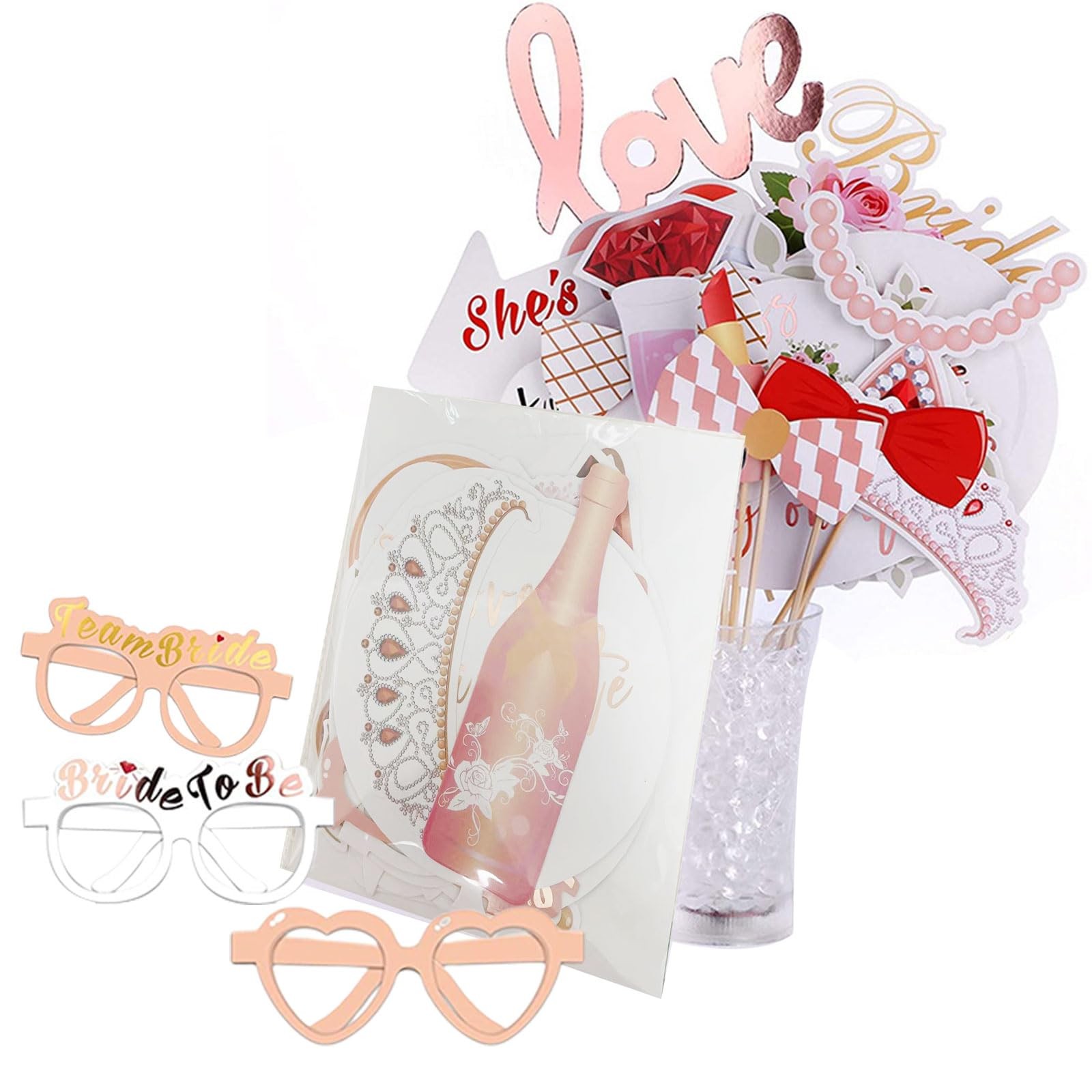 Wedding Photo Booth Props 23 Pcs Rose Gold for Bachelorette Party