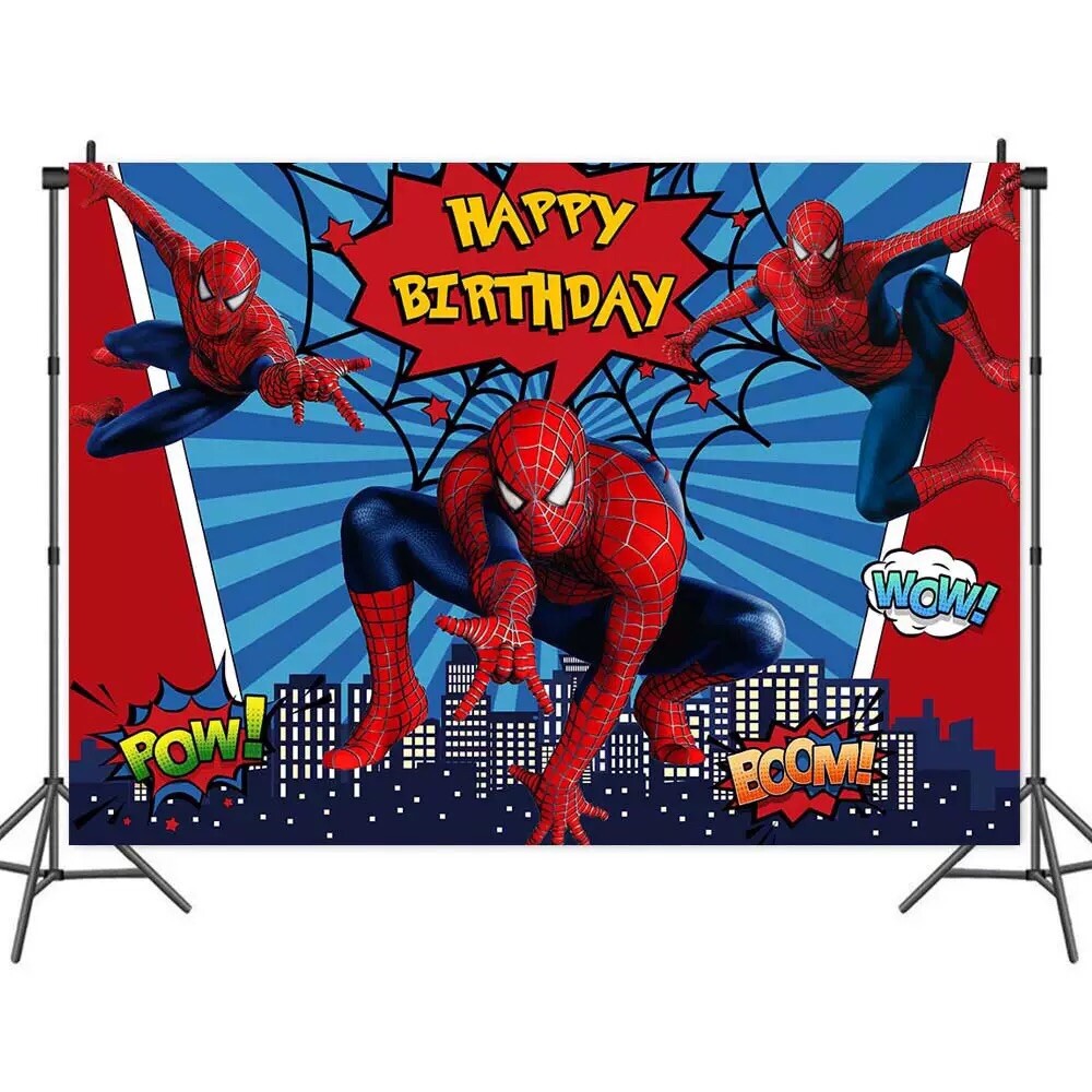 Spiderman Marvel Superhero Happy Birthday Backdrop 5×3.5ft Party Decoration