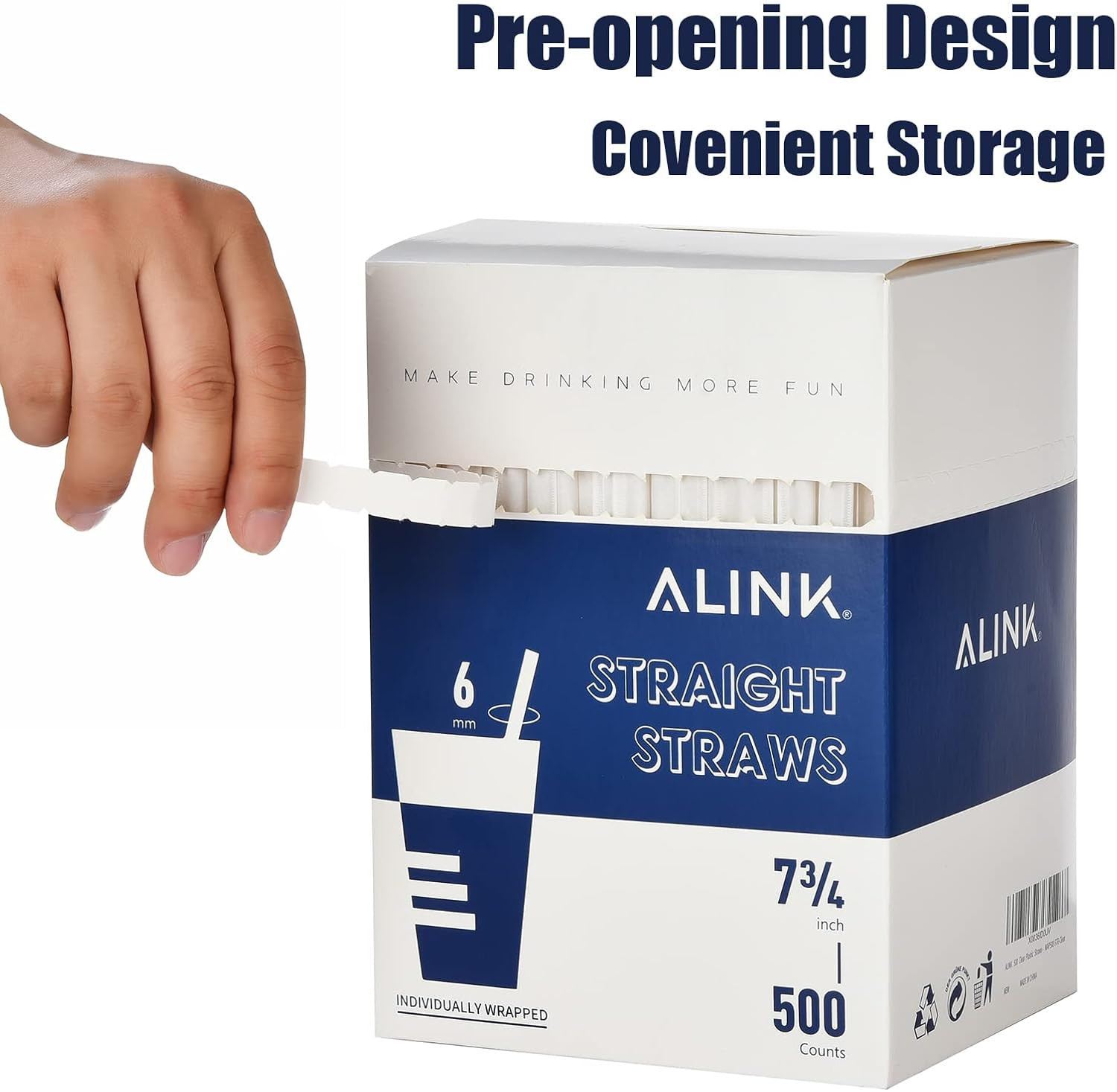 500-Pack Clear Plastic Drinking Straws, Individually Wrapped Plastic Disposable