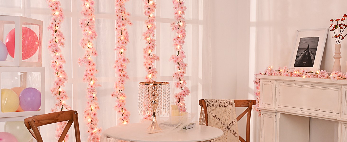 4 Pcs Total 23.6 Ft Artificial Cherry Blossom Flowers, Faux Lighted Cherry