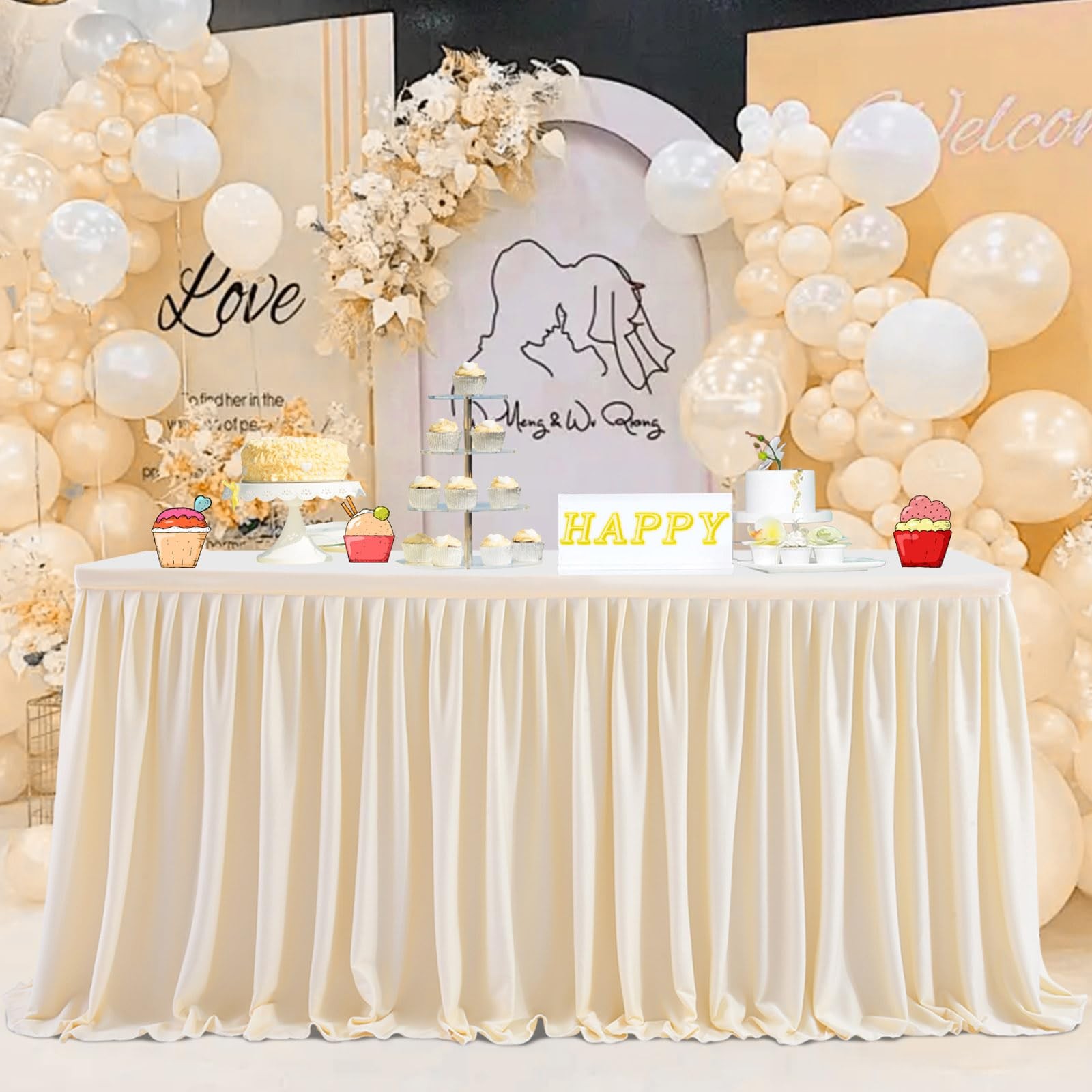 Pleated Ivory Table Skirt for Rectangle Desk 6ft Length Baby Shower Wedding G…